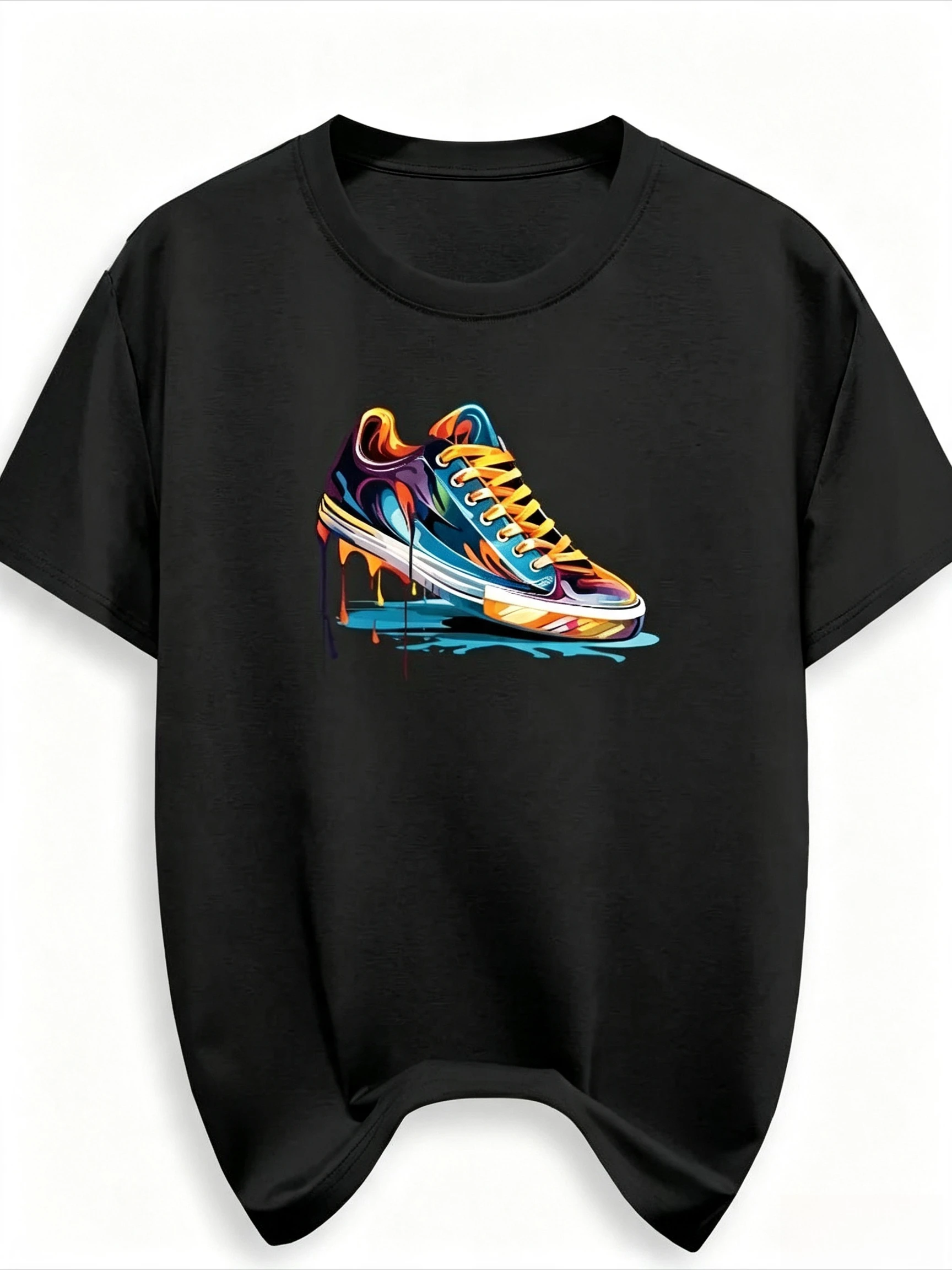 Color Drip Sneaker Print Men T Shirt Casual Streetwear Soft Cotton Daily Basic Short Sleeve Tops