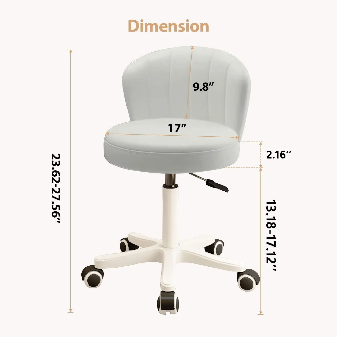 Small Round Rolling Desk Chair Armless Comfy Vanity  with Low Backrest PU Leather Height Adjustable Swivel Work Spa Chair image 6