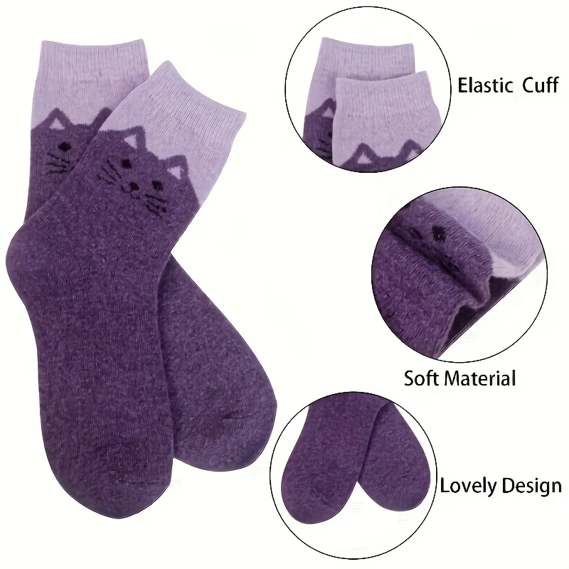 5 أزواج من الجوارب الشتوية المريحة ذات طابع قطط - مزيج ناعم ودافئ وسميك من الصوف، جوارب عيد الميلاد #5