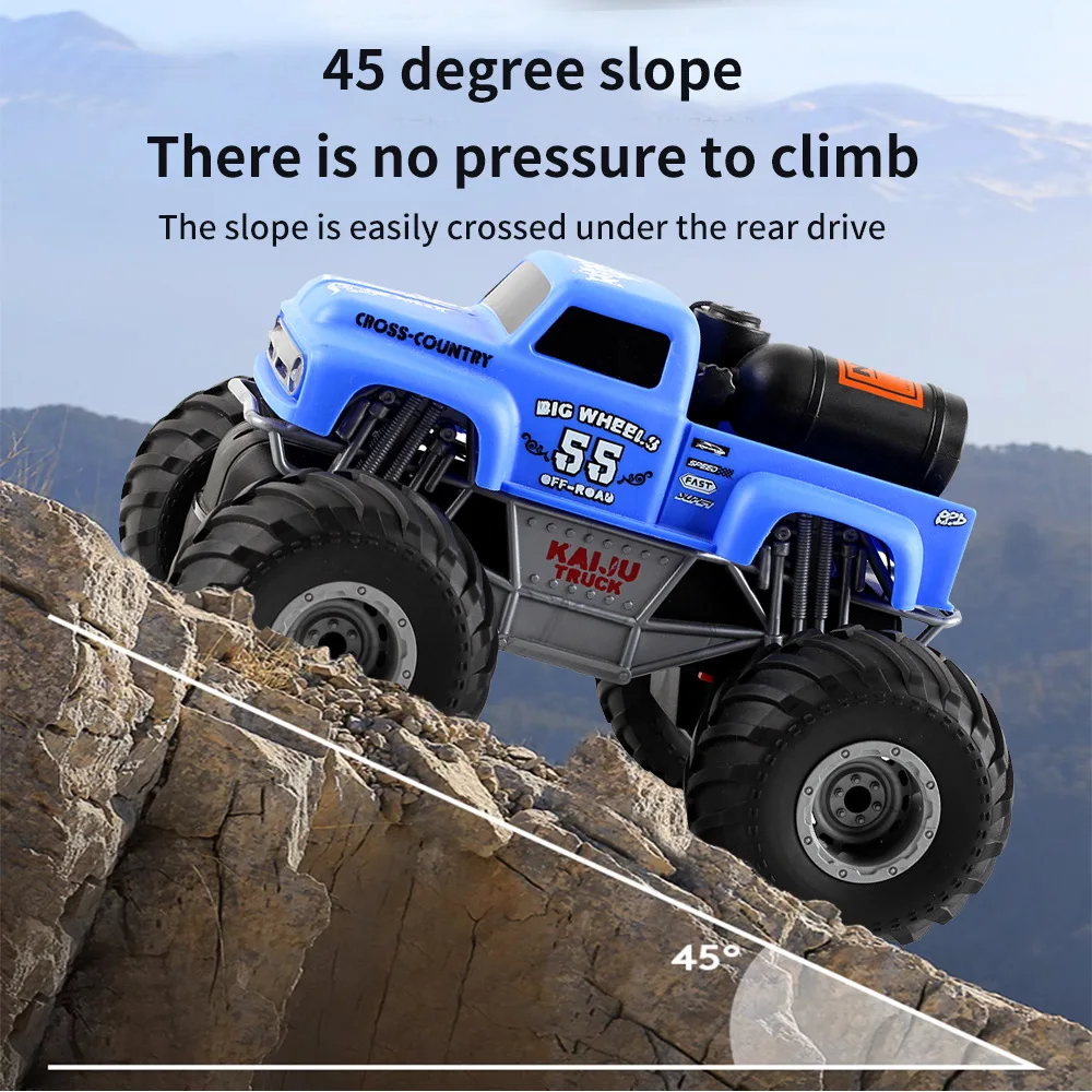 1/16リモートコントロールカー、オフロード車、スクールバス、スプレー付き、子供用おもちゃ、ピックアップトラックモデル、RCクライミングカー、男の子へのギフト