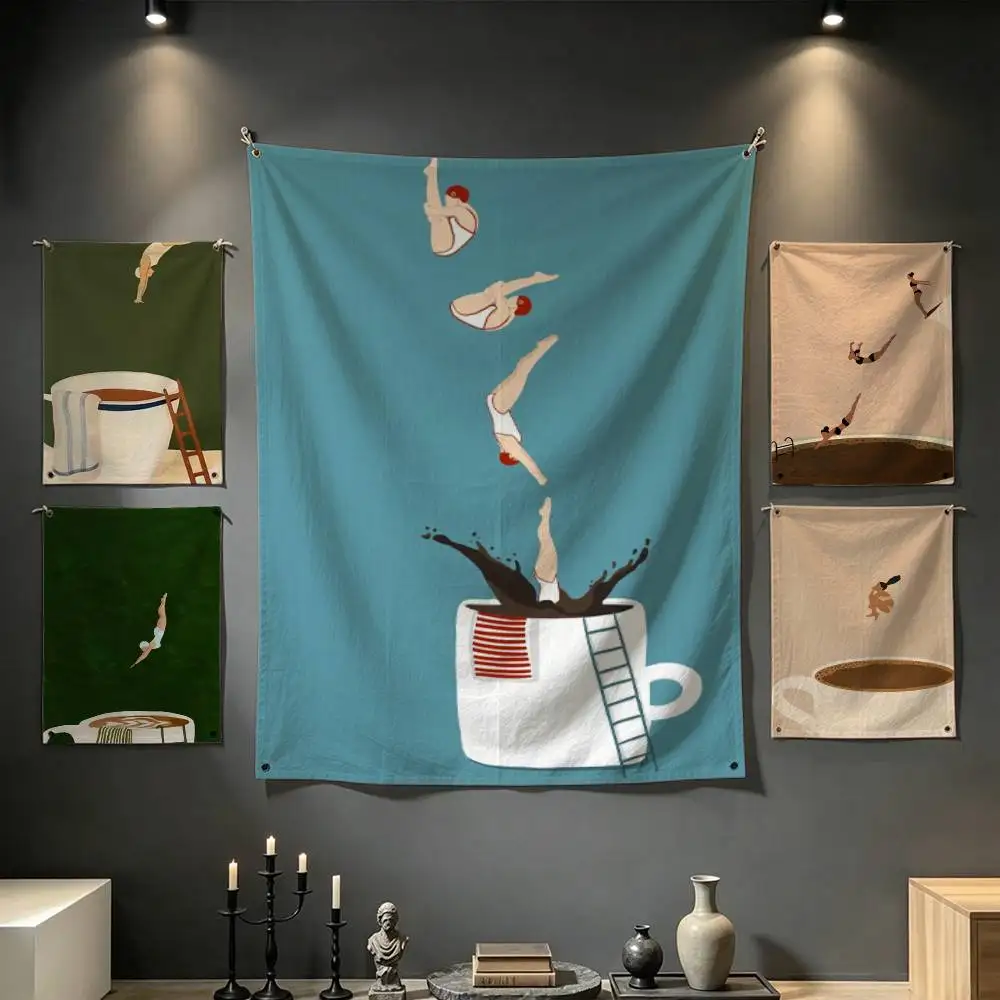 Art Coffee D-Diving-g Tapestry Tropical Ocean Wall Hanging for Bedroom Living Room Dorm Home Decor