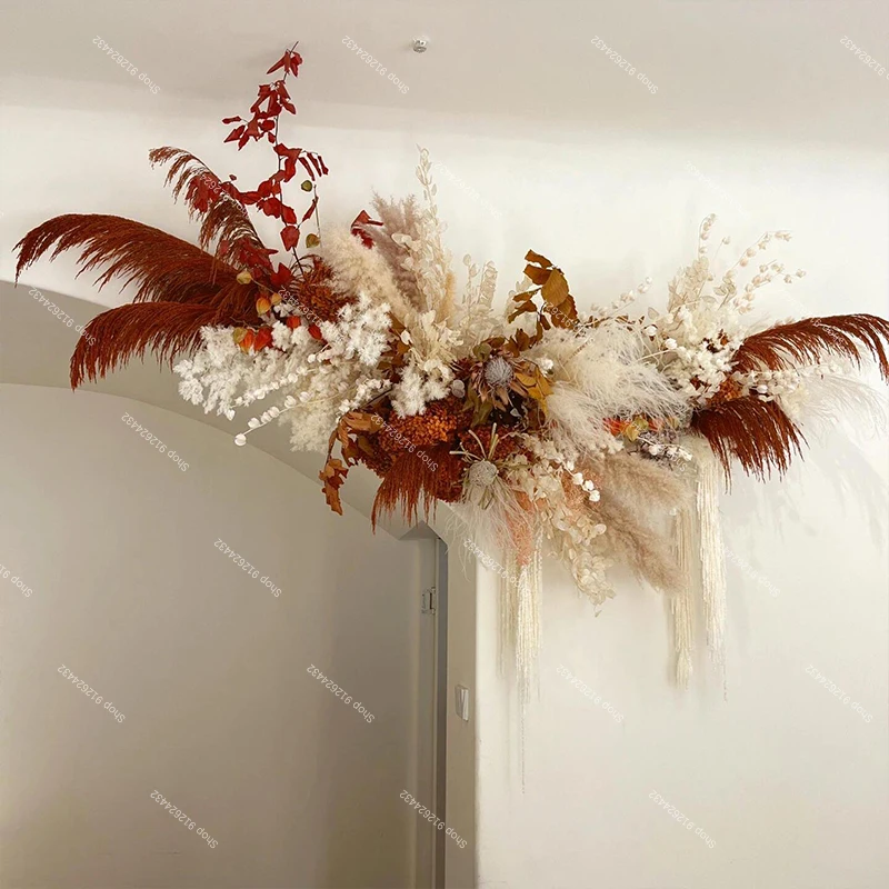 Pampas العشب بوكيه ورد صناعي أوراق النخيل الاصطناعي لتقوم بها بنفسك زهرة الزفاف الجدار الديكور الأربعاء قوس خلفية ترتيب ديكور