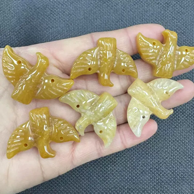 Genuine Natural Stone Eagle Bird Pendant for Jewelry Making Carved Semi Precious Crystal Amethysts Black Obsidian Charms x399
