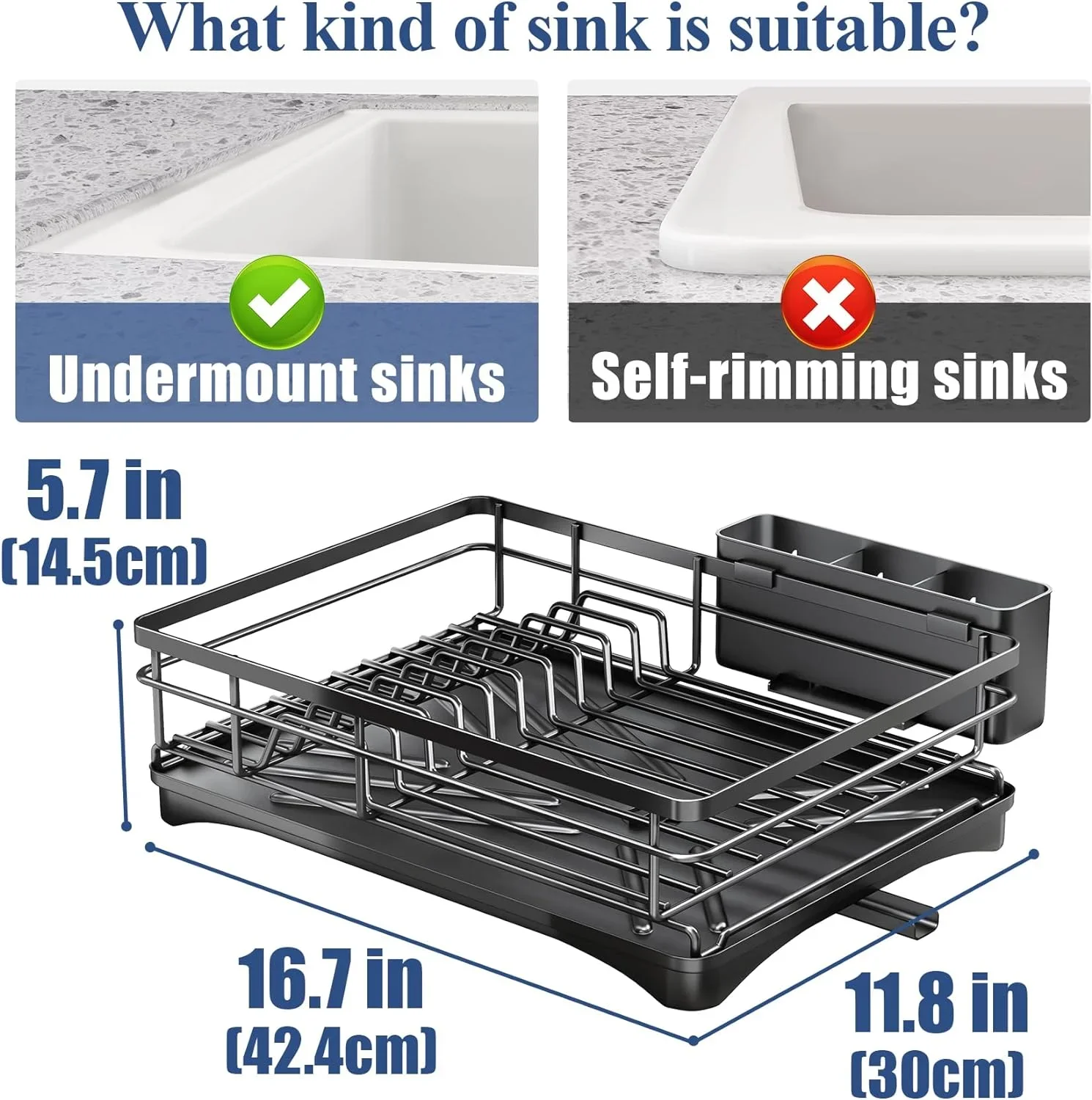 

Large Dish Drying Rack for Kitchen Counter, Rustproof Dish Drainer with Drainboard & Built-in Utensil Holder Near Sink