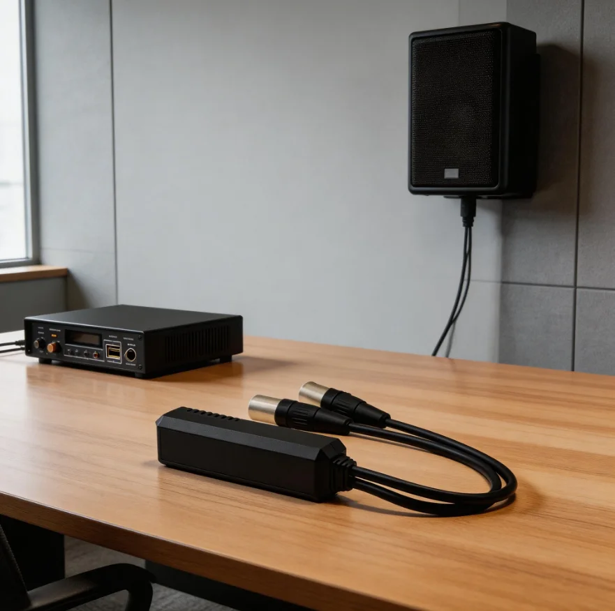 Dante 2Ch Analog Output Dongle 24-bit 96kHz PoE XLR MALE-MALE Audio Converter Model LNK-DAN-D4 for Amplifier Conference System