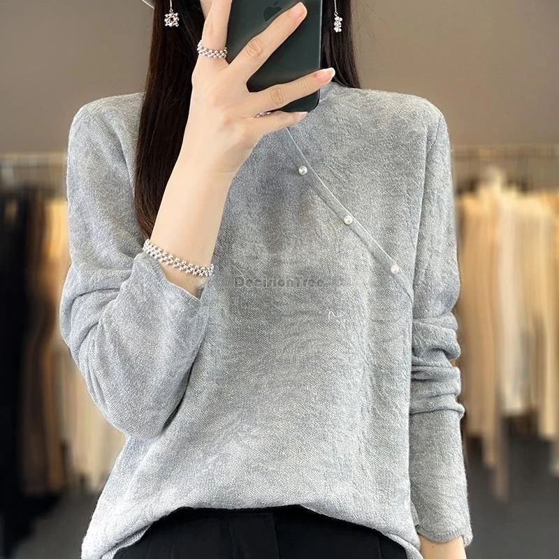 New Chinese-style buckle stand collar qipao top women knitted sweater autumn winter high-end national style inner layer top