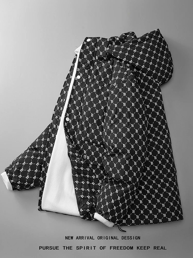 

Мужское пуховое хлопковое пальто на осень-зиму, теплое пальто с капюшоном, молодежное модное повседневное свободное пальто на молнии, Embellied