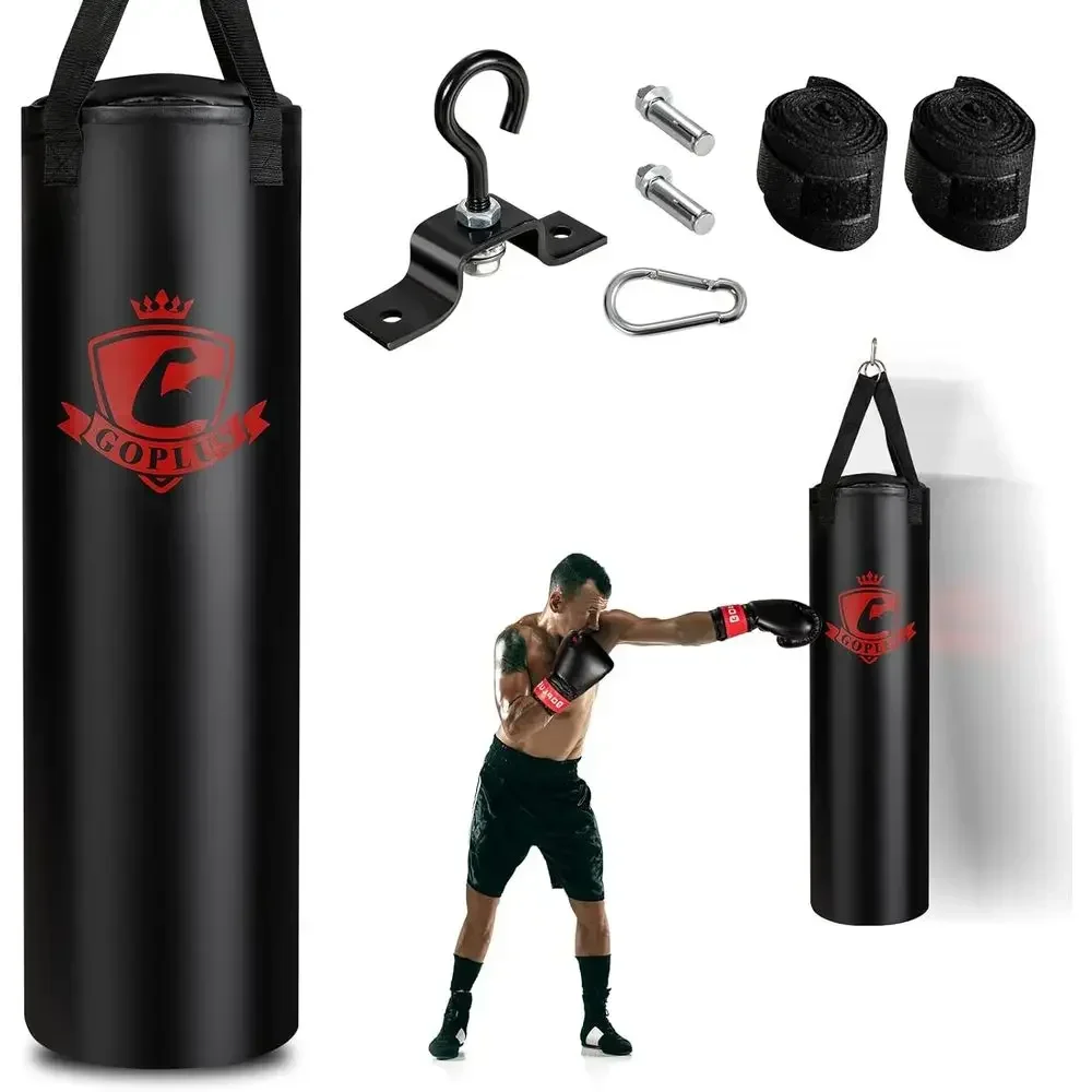 64LBS Heavy Duty Hanging Boxing Bag Set with 12OZ Gloves & 95 Hand Wraps for Home Gym and Martial Arts Training