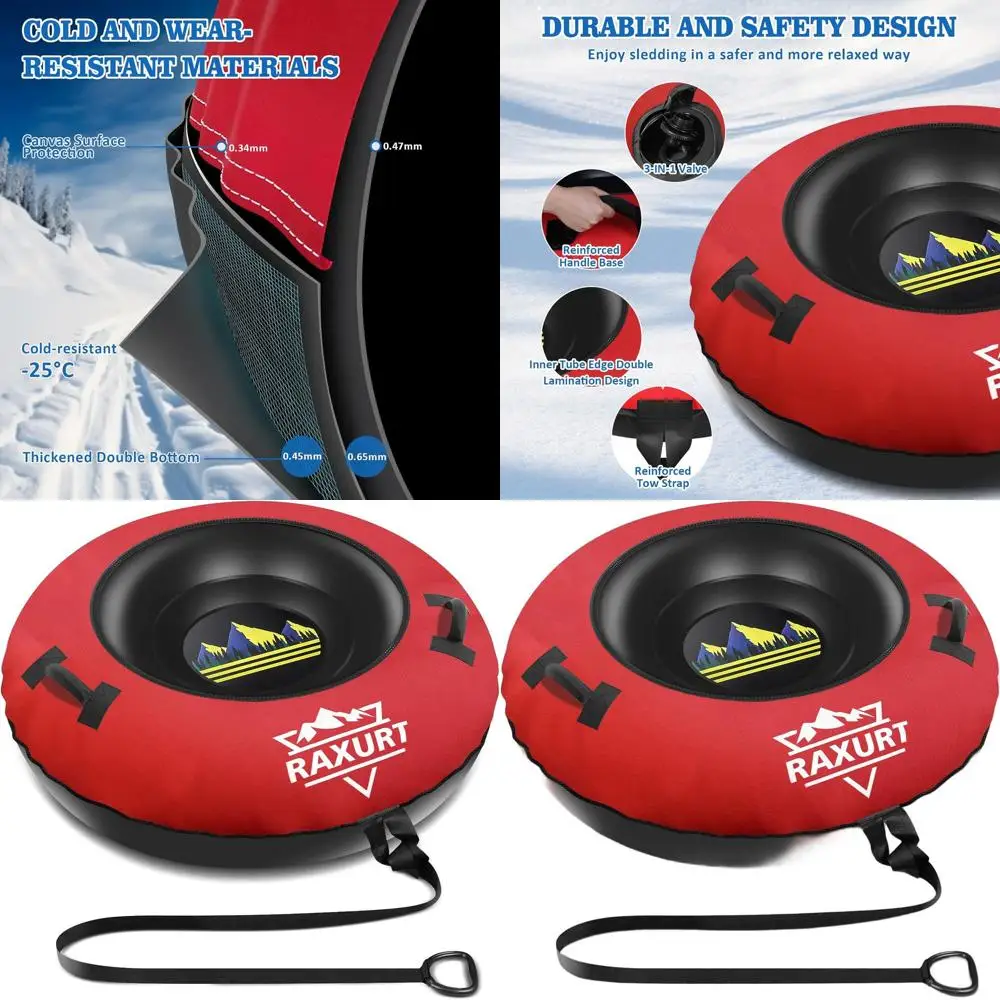 

Durable 48 Inflatable Snow Tube with Canvas Cover, Premium Winter Sledding Toy for Adults and Kids