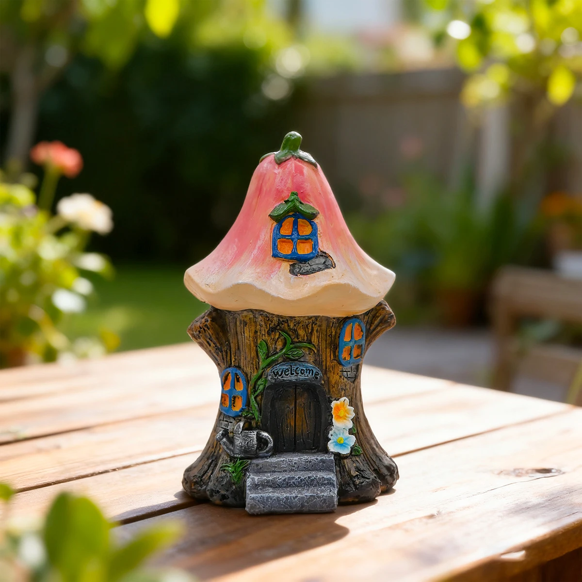 Miniature Resin House Decoration in Conventional Style for Garden Lawn or Patio Creating Enchanting and Rustic Outdoor Display