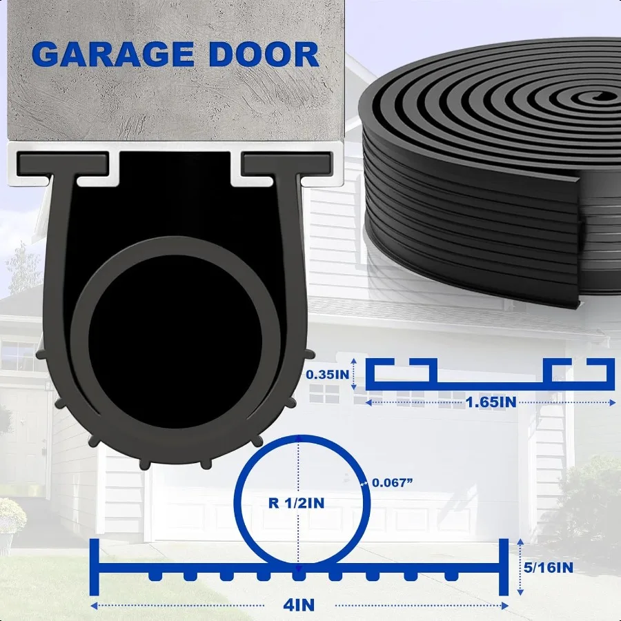 Kit de descascamento de borracha inferior para porta de garagem, tira de vedação universal à prova de intempéries, vedação de buffer de limiar