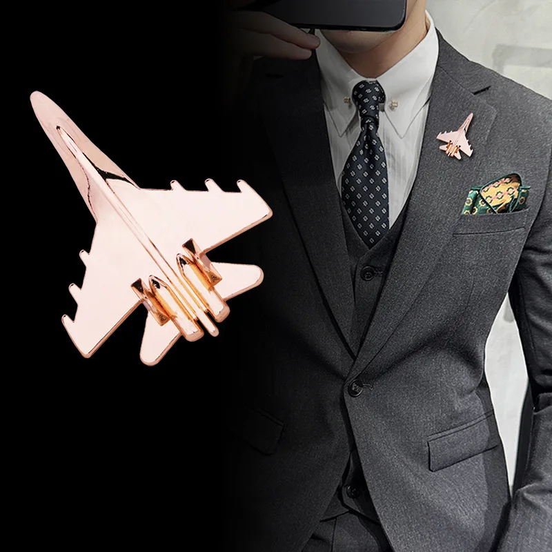 New Aviation Metal Fighter Badge Brooch Unique Aircraft Shape Lapel Pins for Men and Women Vintage Style Jewelry Accessories