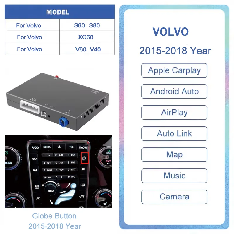 AUTOABC Nieuwe Draadloze Carplay Android auto module Voor Volvo S60 S80 XC60 V60 V40 2015-2018 Spiegel Cast AirPlay ondersteuning Camera - afbeelding 1