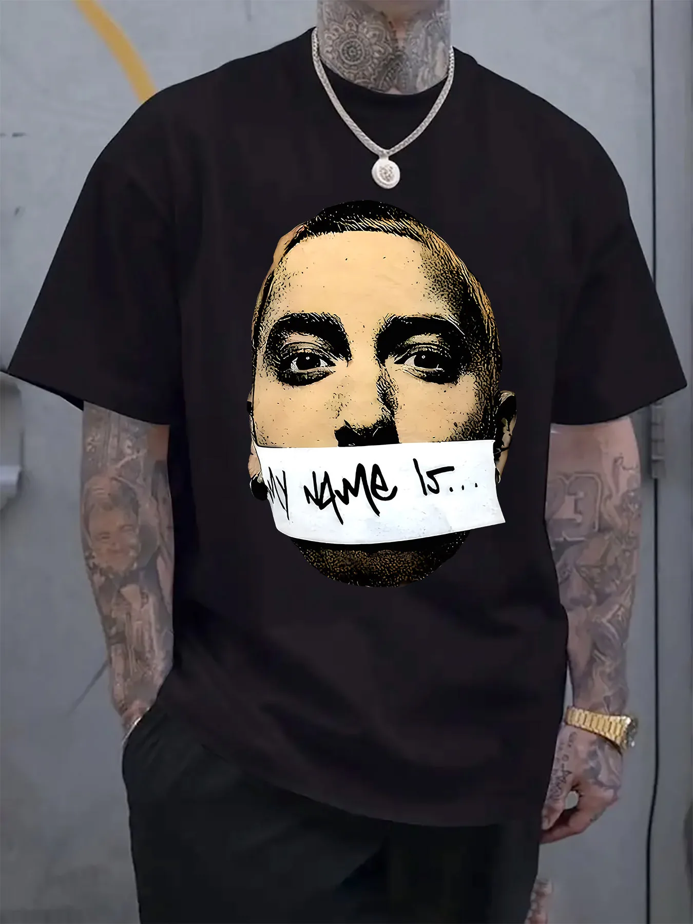 

MenS Round Neck Short Sleeve T-Shirt with a Print of a Mysterious Masked Figure Stylish Regular Fit for Spring And Summer