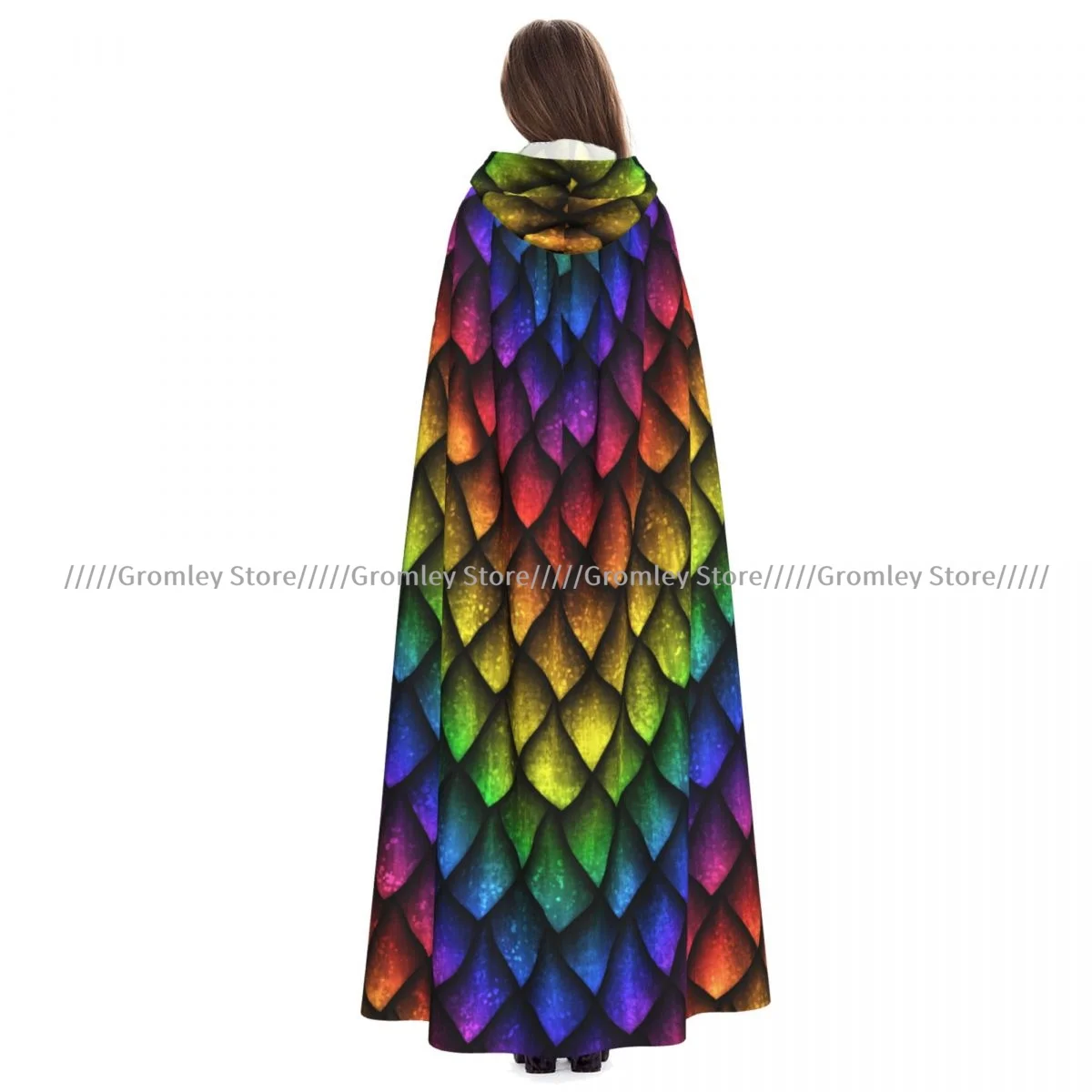 

Adult Colorful Dragon Scales 1 Cloak Cape Hooded Medieval Costume Witch Wicca Vampire Halloween Costume Dress Coat