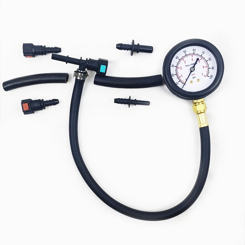 Automobile Fuel System Gasoline Pressure Gauge Motorcycle Car Pressure Tester Tool 0-100PSI 6.3/ 7.89/ 9.49 With Valve