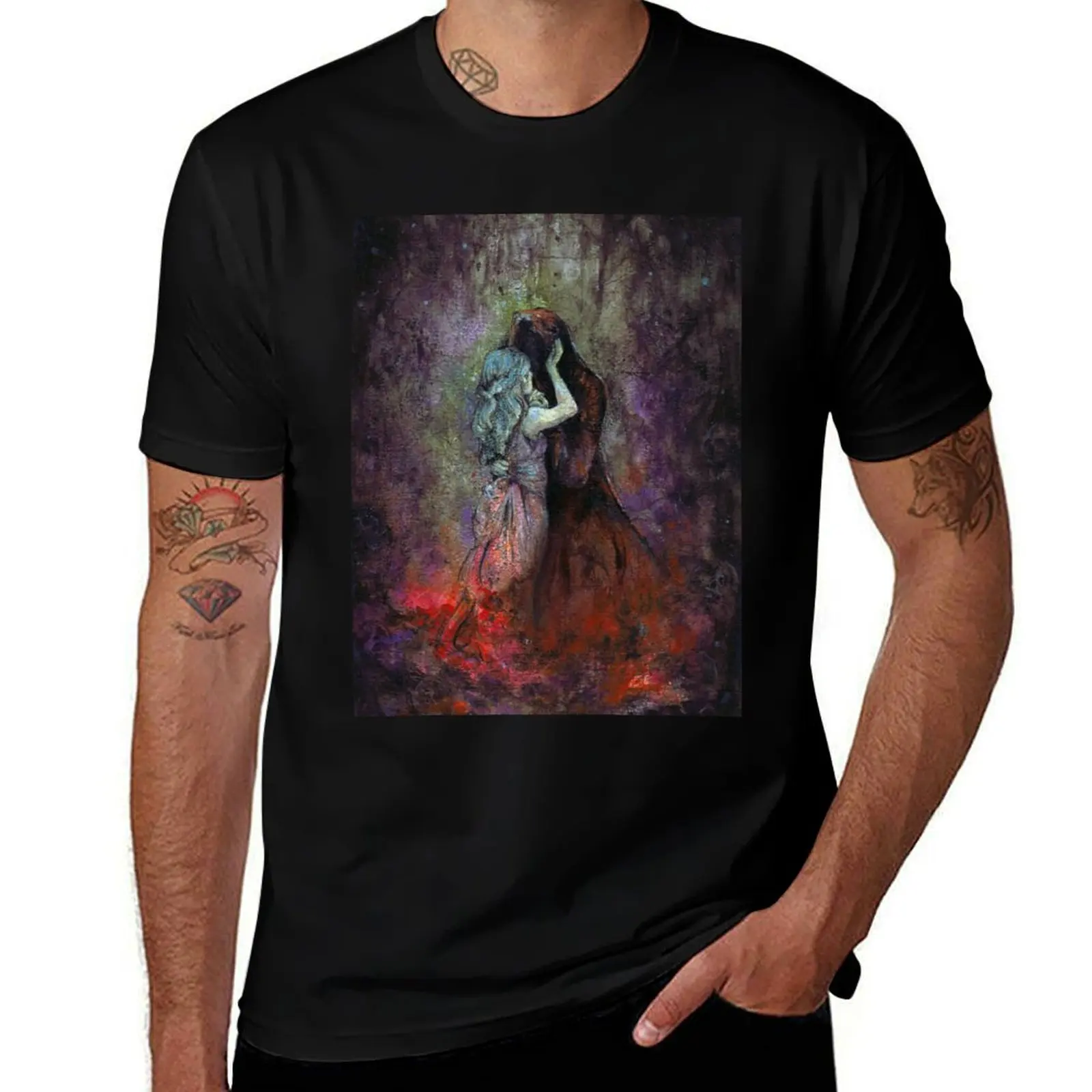 

Hades and Persephone Underworld Romance Illustration T-Shirt Relaxed Casual Short Sleeve Tee