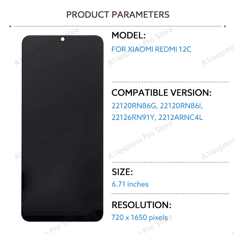 LCD Screen For Xiaomi Redmi 12C LCD Display Touch Screen Digitizer Assembly 22120RN86G 22120RN86I 22126RN91Y 2212ARNC4L Parts