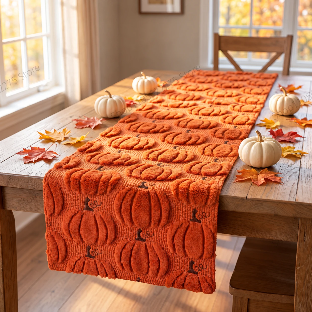 3D Pumpkin Fall Table Runner, Soft Textured Autumn Table Decor for Dining Table, Kitchen Island, Coffee Table and Seasonal Decor