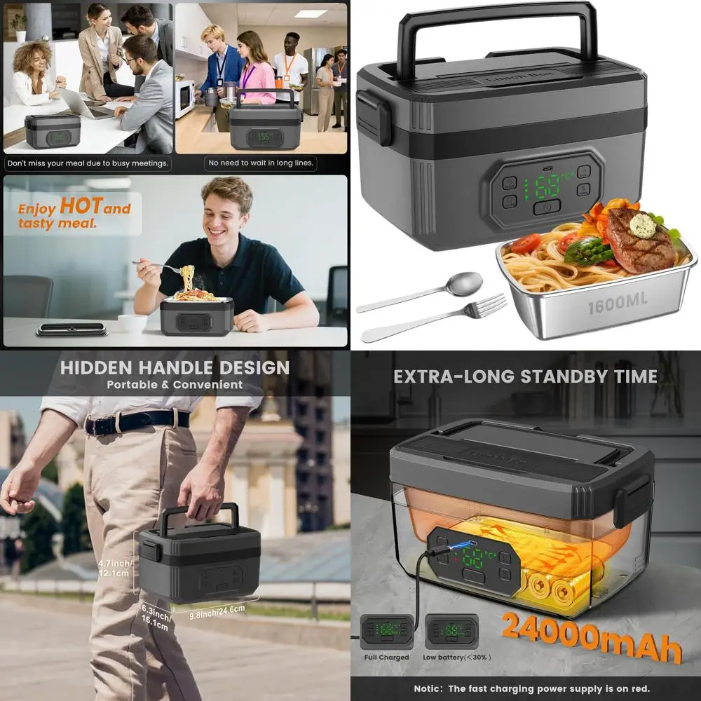 

Portable 1.6L Cordless Electric Lunch Box with 24000mAh Battery for On-the-Go Food Heating