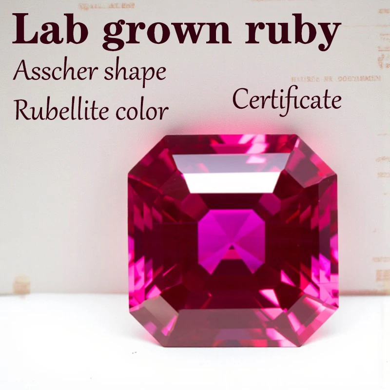 مختبر نمت روبي Asscher شكل VVS1 Rubellite اللون DIY بها بنفسك مواد صنع المجوهرات المتقدمة شهادة سعر المصنع بالجملة