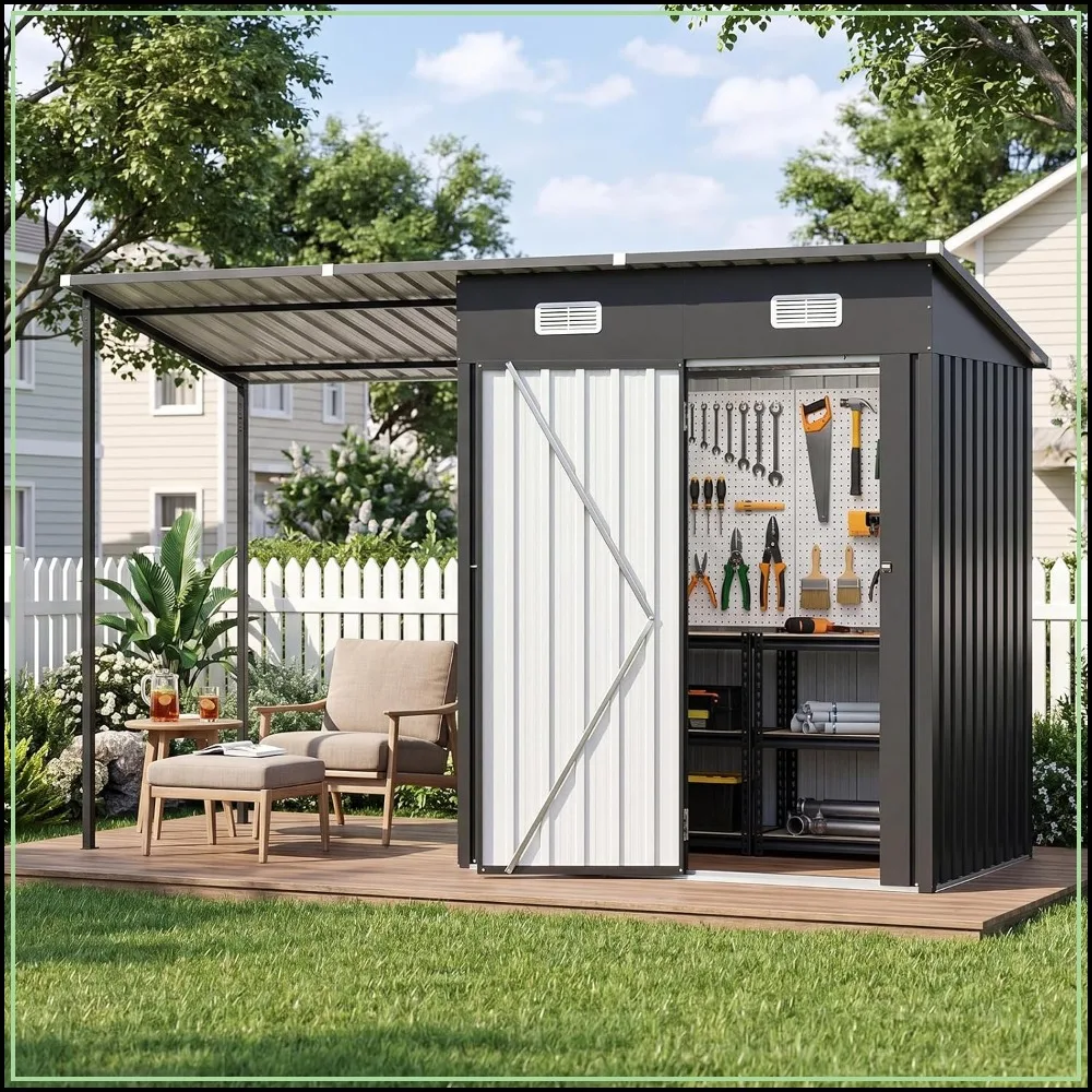 Outdoor Storage Shed & Hardtop Canopy Gazebo Combo 5x3FT