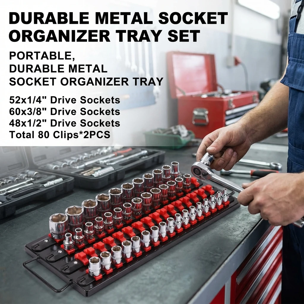 80Pcs Tools Chest Socket Organizer Rack For 1/4 3/8 1/2 Inch Sockets Durable Engineering Plastic Tools Socket Storage Rack