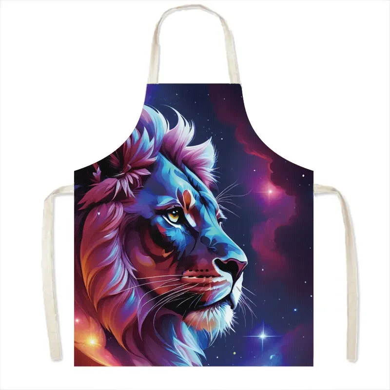 Lion with Crown Cooking Apron Galaxy Painting Kitchen Apron for Nail Salons Barber Restaurant Waiter Household Cleaning Pinafore