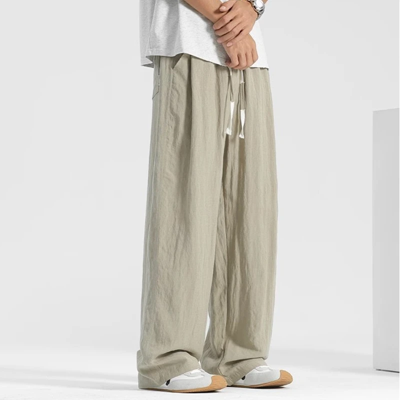 Pants Men's Large Size Trousers Casual Solid Color Pants Versatile Straight Wide Leg Loose Breathable Men's Casual Pants