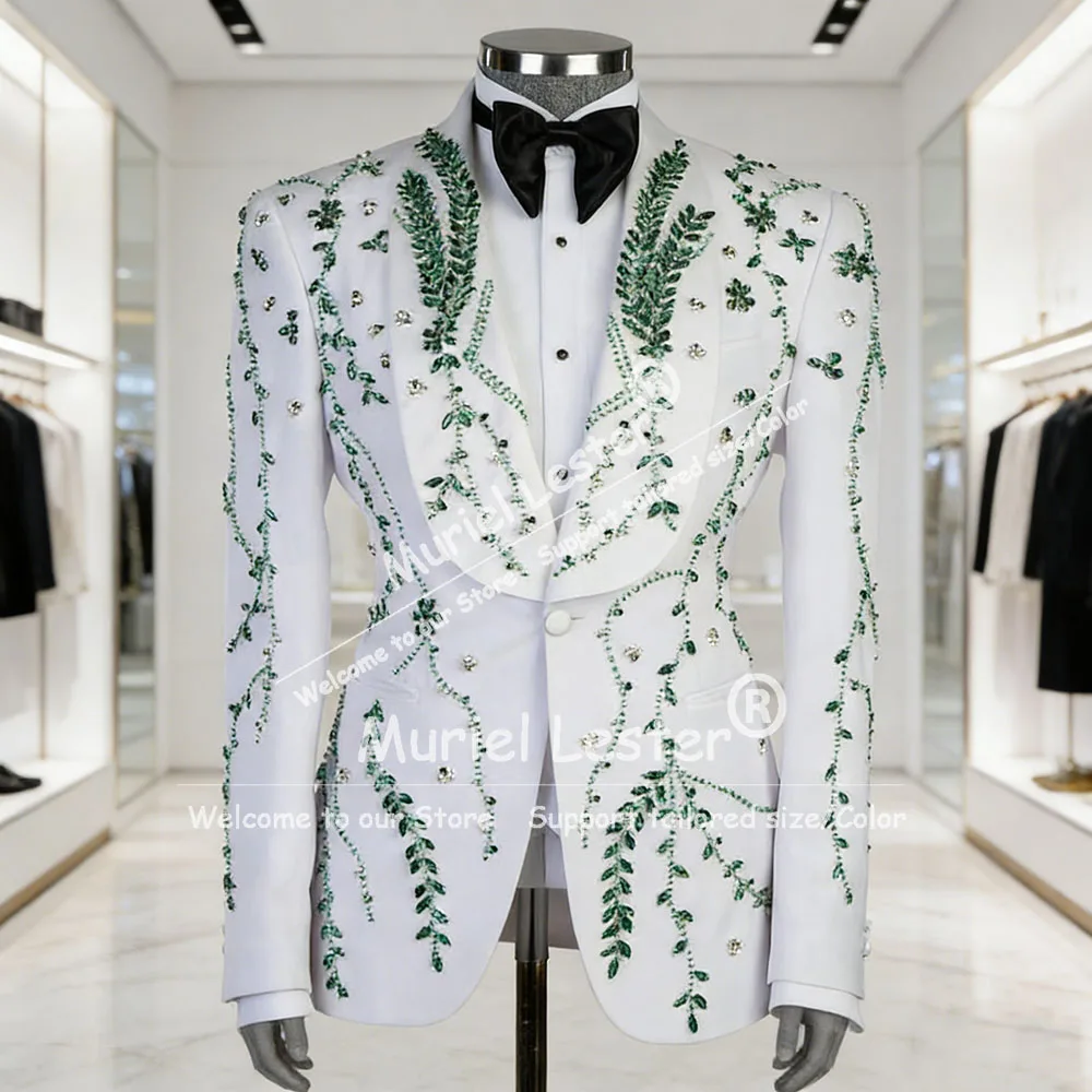 

Мужской костюм-тройка с шалевым воротником, блейзером и украшенными камнями, для выпускного вечера, свадьбы, на заказ, для жениха, Ropa Hombre