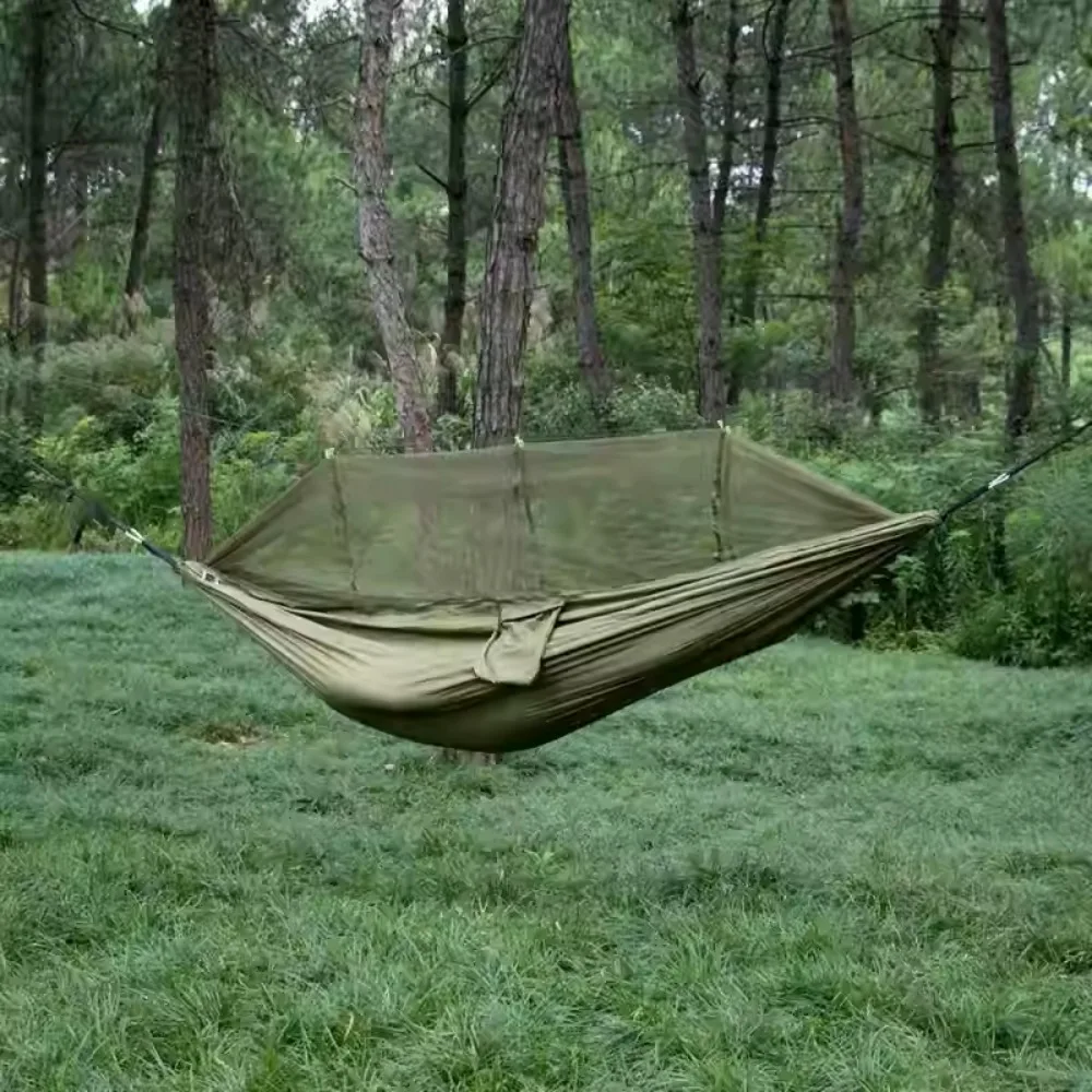 Camping Hammock Portable Single Outdoor Lightweight High Strength Parachute Fabric Outdoor Hanging Bed with Mosquito Net