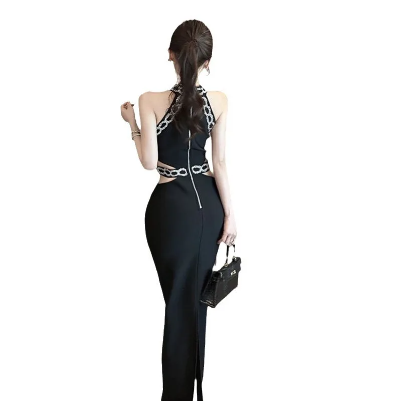 مثير الأسود ثوب مسائي ثلاثية الأبعاد تصميم الأزهار قطع تقسم Bodycon حورية البحر تنورة خارج الكتف تمتد حفلة اجتماعية الجمالية