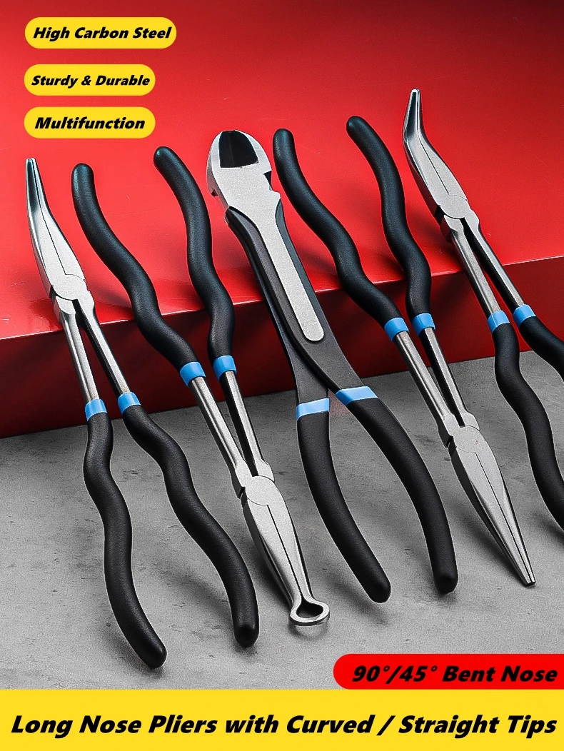 

4pcs 5pcs High Quality Long Nose Pliers with Curved and Straight Tips - Ideal for Industrial, DIY Applications and Car Repair