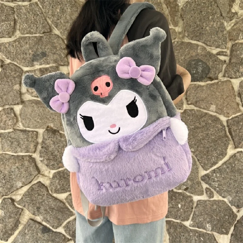 New Sanrio Cartoon Lovely Plush Backpack Cinnamoroll Kuromi Girl Heart Large Capacity My Melody Shoulders Bag Kid Christmas Gift