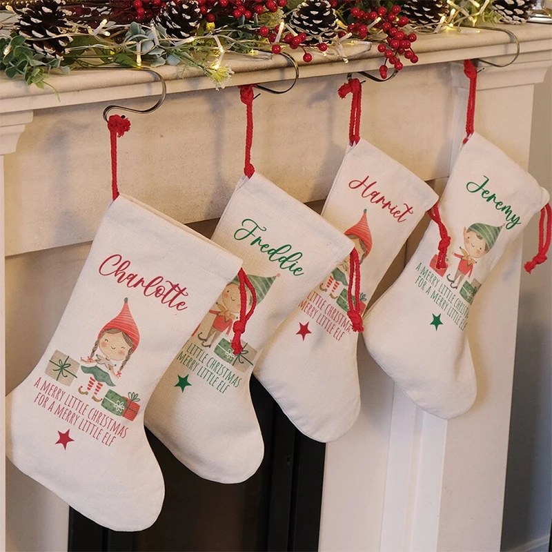 

personalised Santa sack Elf Christmas stocking Merry Xmas eve home Decoration family Children kid boy girl gift Present Toy Bag