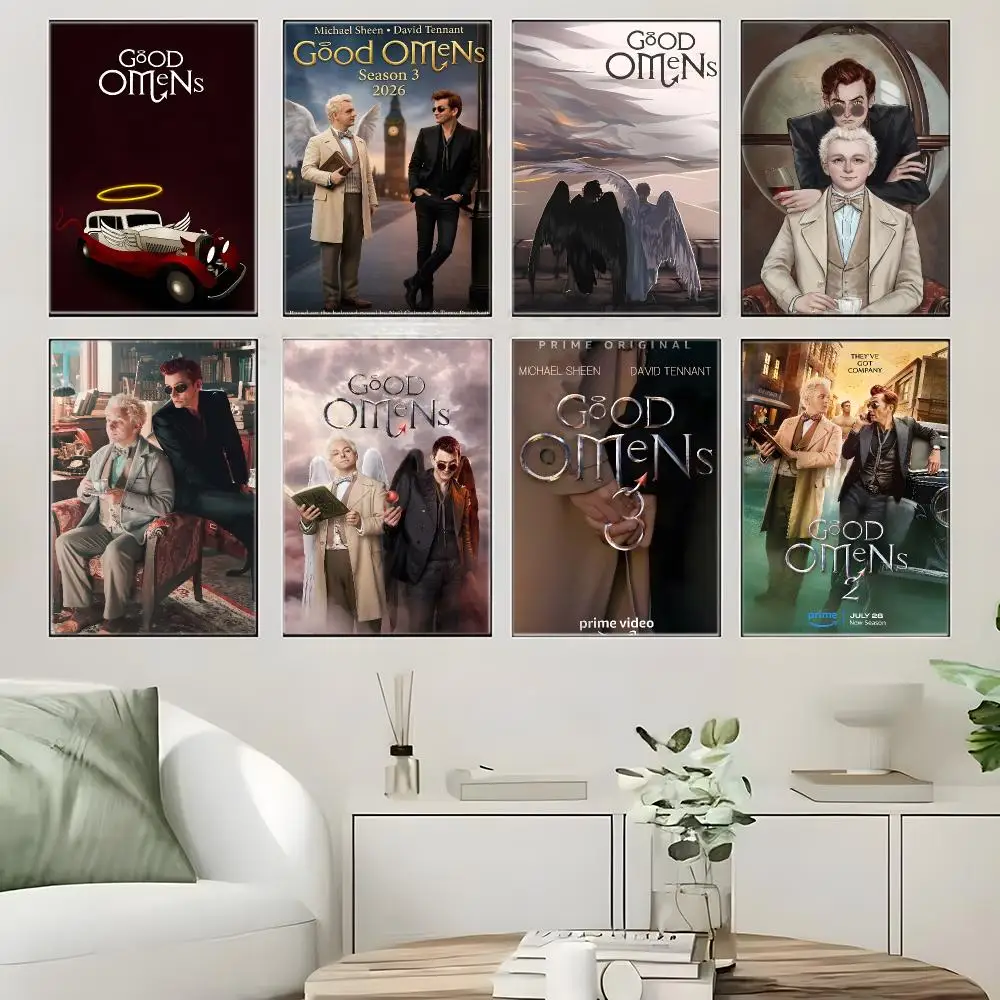 Merch Good Omens Movie Poster  Self-adhesive Art Waterproof Paper Sticker Coffee House Bar Room Wall Decor