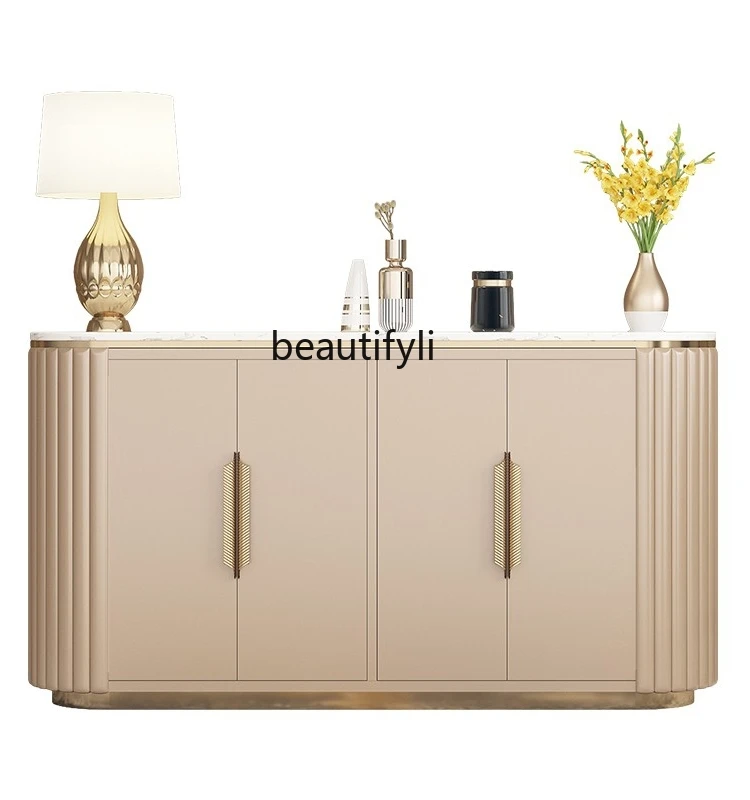 

Light Luxury Sideboard Cabinet Simple Modern Marble Living Room Locker Stainless Steel Bedroom Storage Cabinet