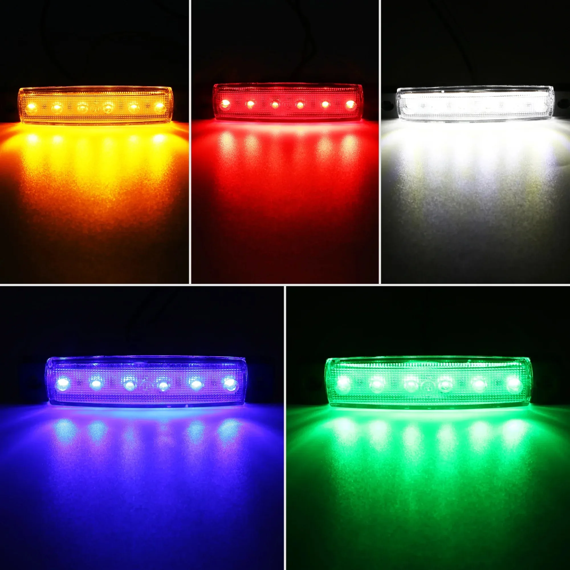 ไฟมาร์คเกอร์ติดรถยนต์แบบ 6-LED จำนวน 2 ชิ้น, ไฟเลี้ยวพร้อมไฟเตือนด้านข้างหน้า-หลังสำหรับรถบรรทุก รถพ่วง รถบ้าน และรถยนต์