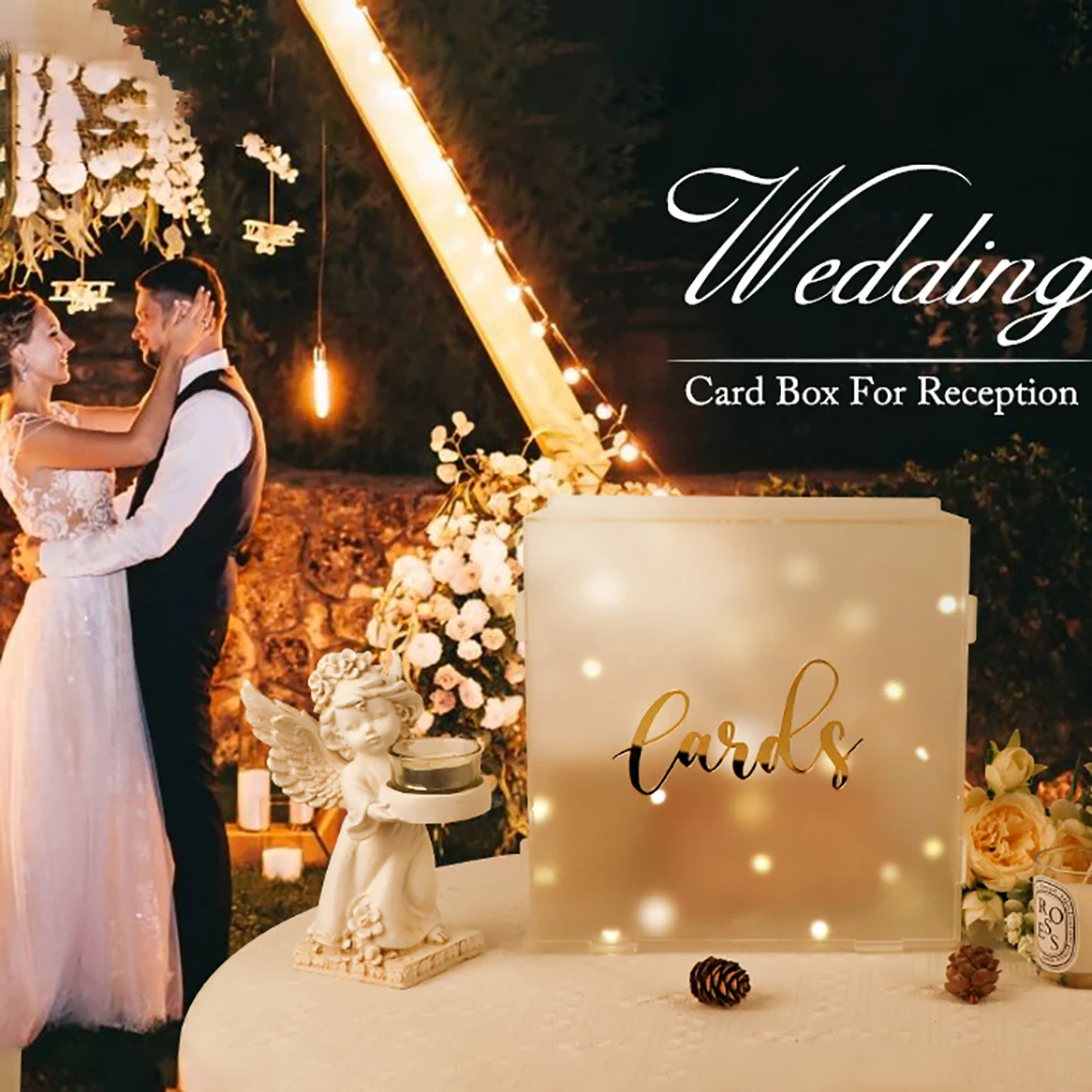 

OurWarm Wedding LED String Acrylic Card Box Wishing Well Wedding Receptions Frosted Box Party Anniversary Shower Birthday Decor