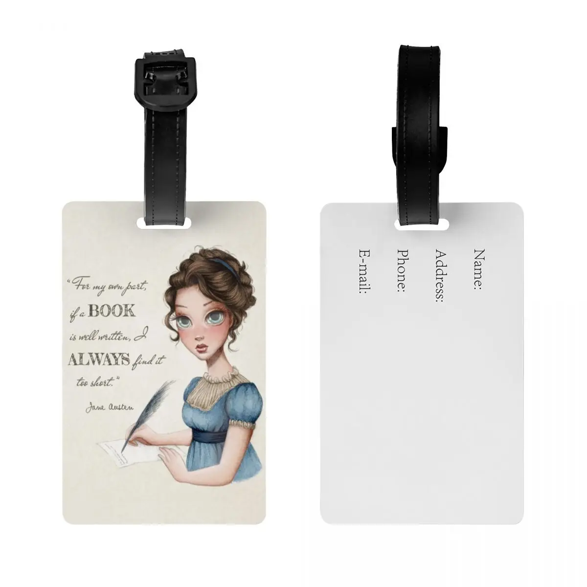 Custom Jane Austen Writing Book Luggage Tag With Name Card Writer Novel Privacy Cover ID Label for Travel Bag Suitcase