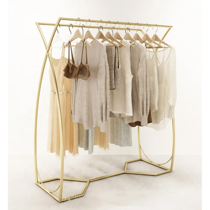 

custom，Gold Clothing Display Stand Retail Double Side Clothes Rack Boutique Shelving Garment Rack