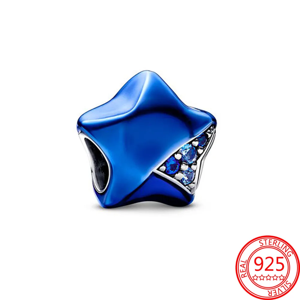 Hotsale Classic 925 Sterling Silver Dazzling Star Blue Sky ciondola Charm Fit DlY bracciale collane creazione di gioielli