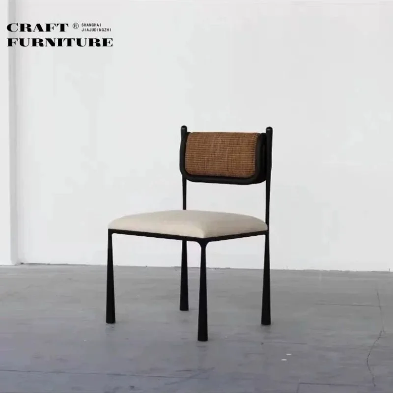 

Vintage Retro Dining Chair, Home Metal Single Chair with Luxurious Fabric, Elegant Wabi-Sabi Style Desk Chair Dining Chairs