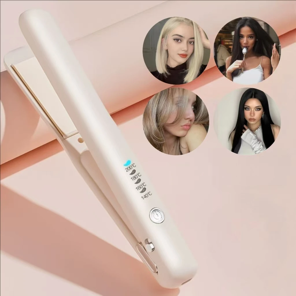 Anti‑Scald Fast Heating Mini Hair Straightener, Negative Ion USB Charging, 4 Temp Settings, Portable For Women Travel