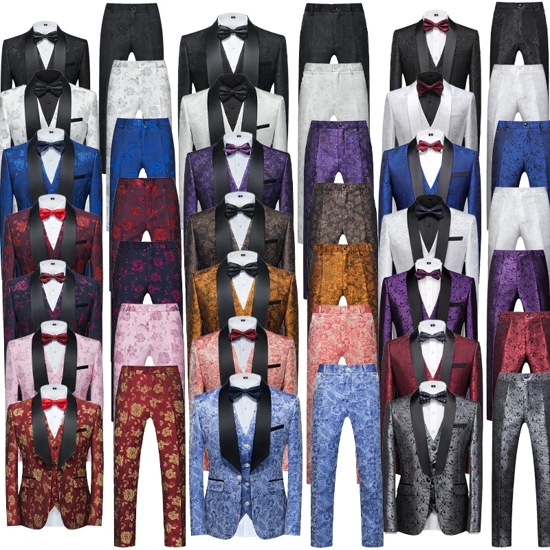 

2025 жаккардовый зеленый фруктовый воротник, элегантные свадебные костюмы жениха для мужчин, банкетная вечеринка, повседневный мужской пиджак + брюки + жилет, комплект из 3 предметов