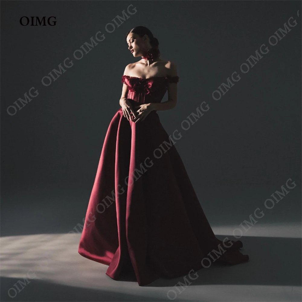 

OIMG Burgundy Evening Dresses Off Shoulder Strapless Prom Dresses Dubai Prom Gowns Occasion Vestdios 2023 Women Occasion