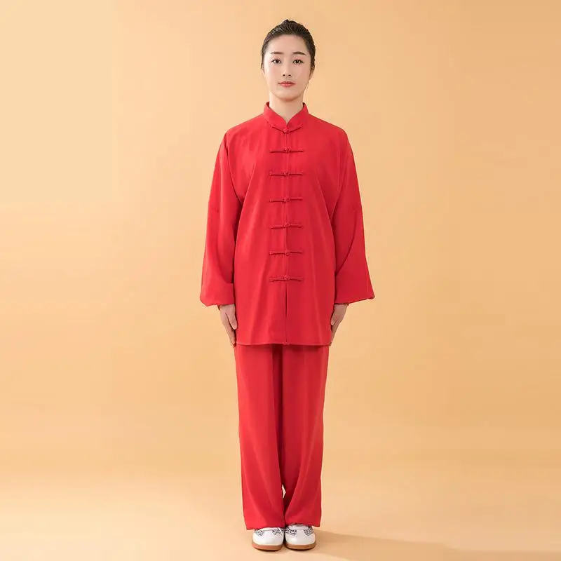 Women Cotton Silk Tai Chi Suit Chinese Style Kung Fu Wushu Martial Arts Uniform Performance Jacket Pants Yaga Exercise Clothing