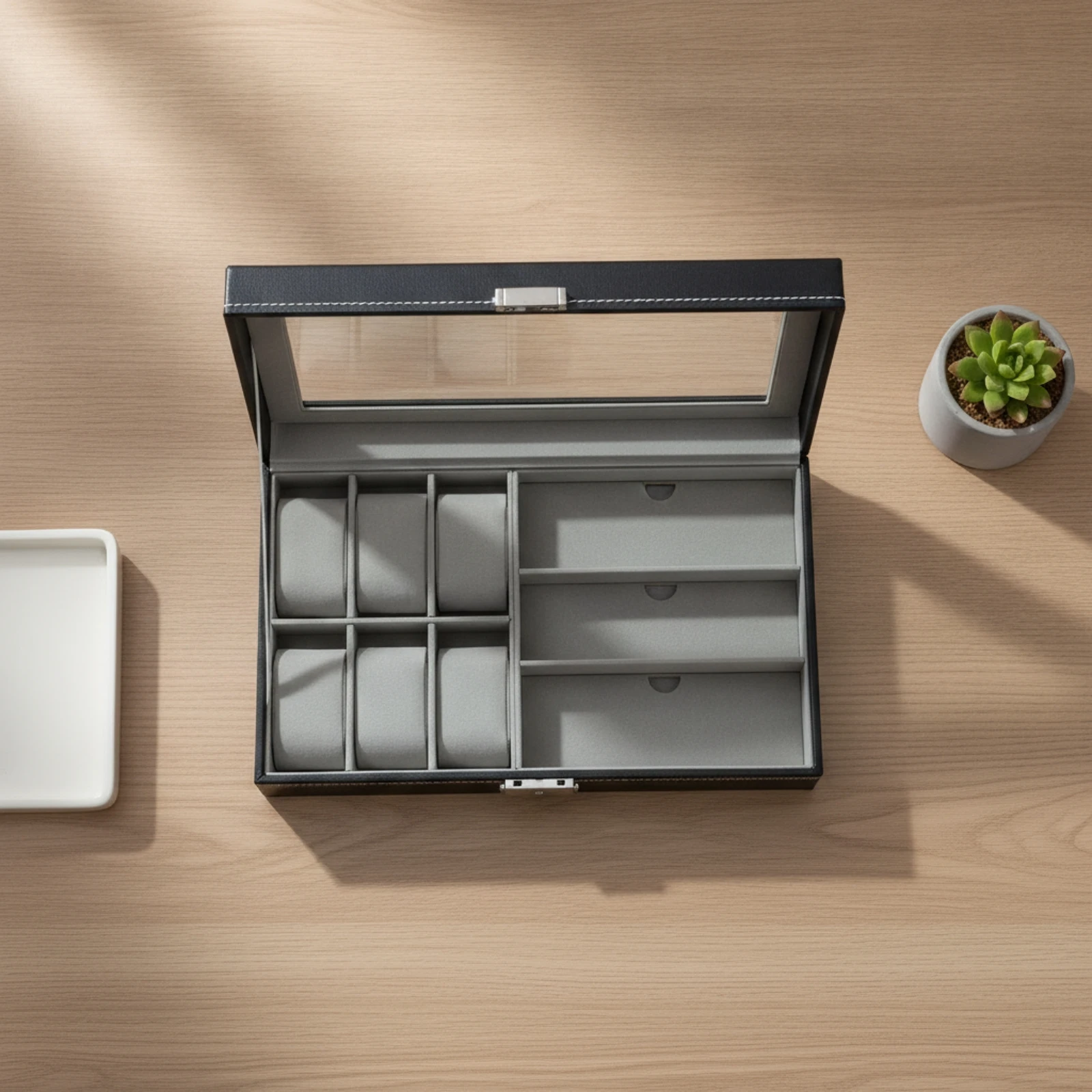 Glasses Storage Box with Compartments Multi-Slot Sunglass Organizer with Glass-Style Top Sunglasses Organizer Practical