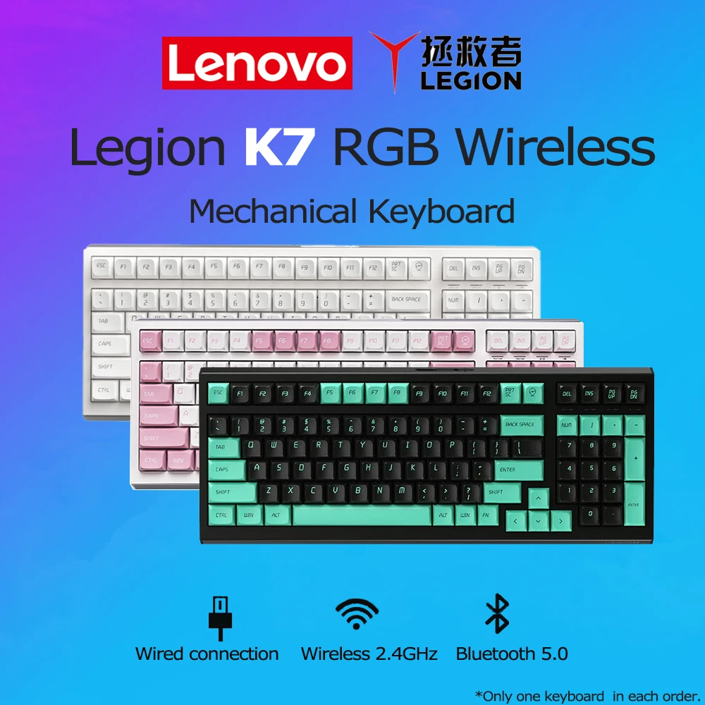 

Lenovo Legion K7 Mechanical Keyboard for PC Win Mac Wireless Bluetooth RGB Blacklight Colorful Full key hot-swappable Silence