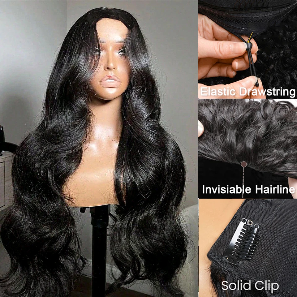 

Парик Wear and Go, человеческие волосы, готовый к ношению, полупарик 3в1, объемные волны, парики из человеческих волос, плотность 200, черные вьющиеся парики, подходят для начинающих